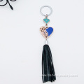 Gold Oil Heart Shape PU Leather Tassel Keychain Wholesale